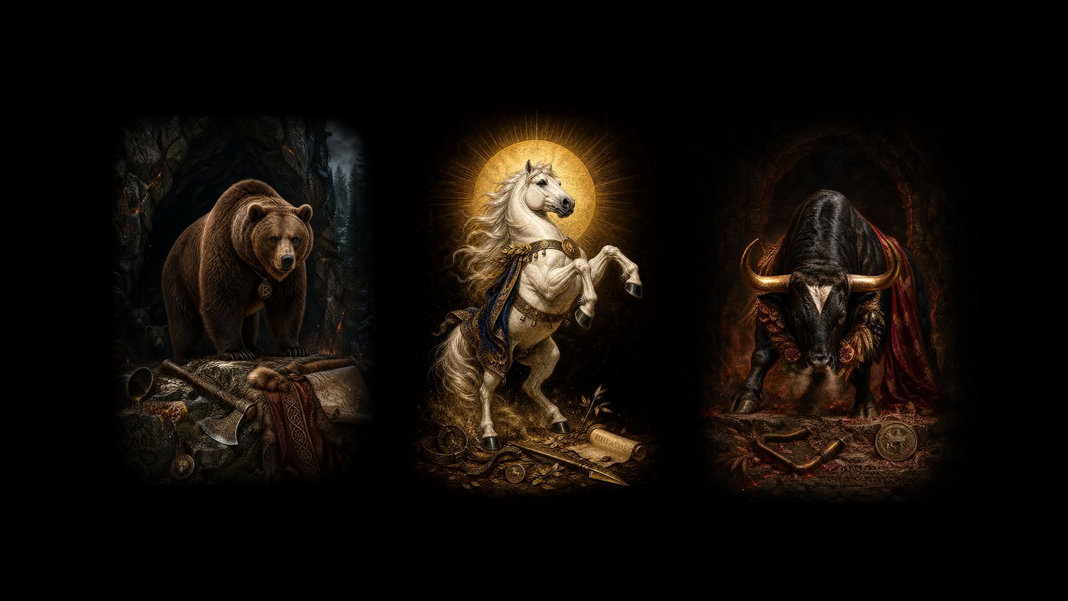 The Bear, Horse and Bull cards, from CODEX: The Animals
