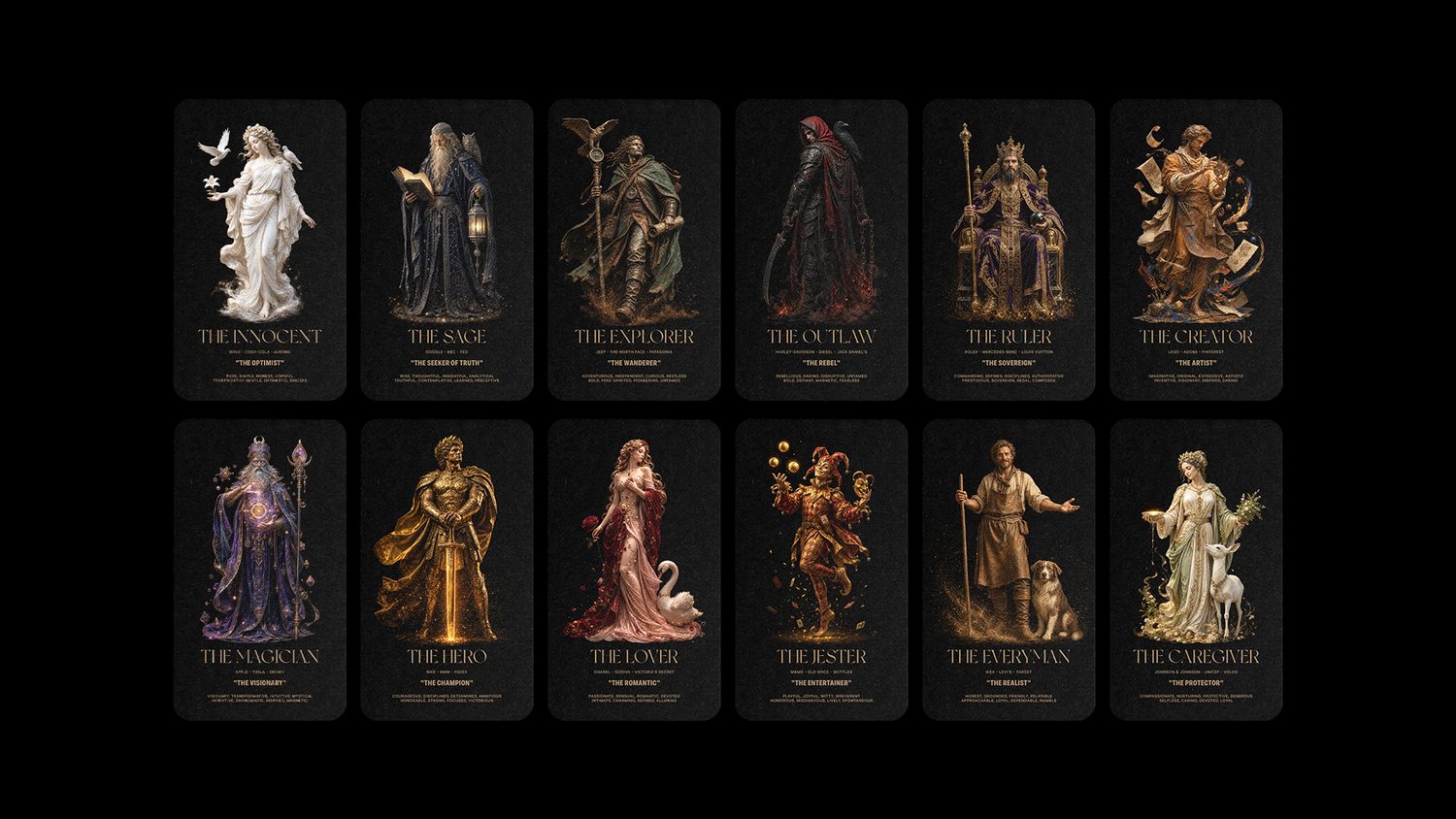 All twelve archetype cards from CODEX: The Archetypes, INDUSTRIA’s second chapter in the series