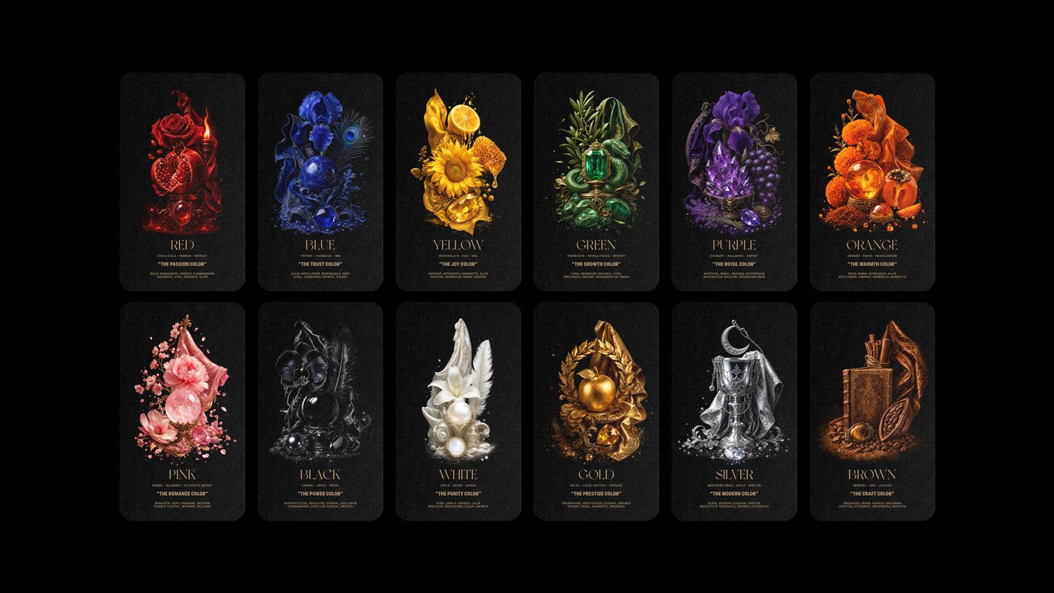 All twelve color cards from CODEX: The Colors, INDUSTRIA’s third chapter in the series